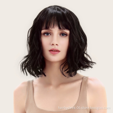 Wholesale wigs with no Lace curly hair for woman machine made Synthetic short fiber wig girl hair cheap synthetic wigs with bang